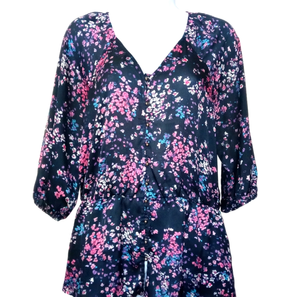 BANANA REPUBLIC SHEER TOP PEPLUM HEM PUFF SLEEVES ELASTIC WAIST SIZE SMALL